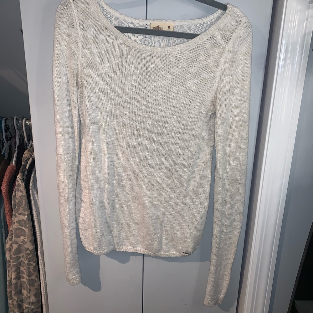 Hollister Long Sleeve White Sweater with Lace Back